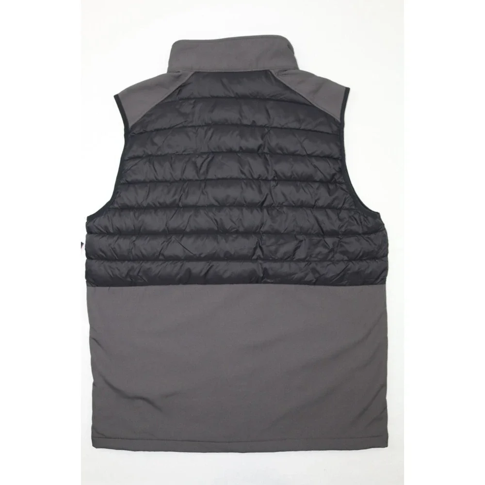 Reebok Mens Mixed Media Quilted Vest Charcoal Black L Full Zip Embroidered
